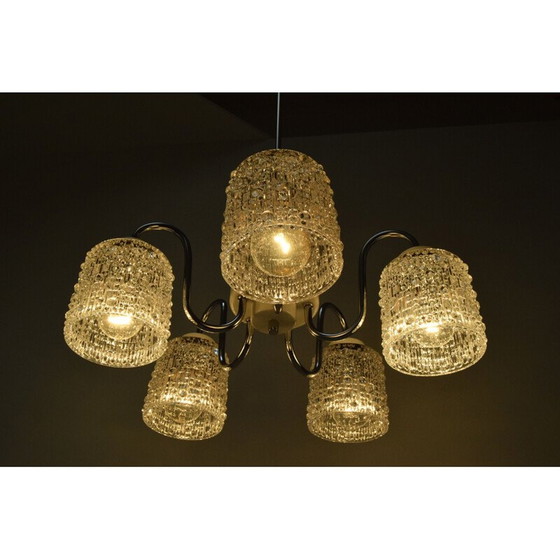 Image 1 of Lustre vintage en verre et métal par Lidokov, Tchécoslovaquie 1960