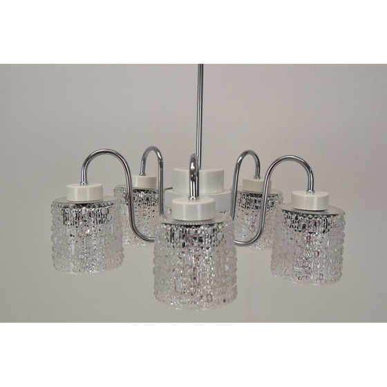 Image 1 of Lustre vintage en verre et métal par Lidokov, Tchécoslovaquie 1960