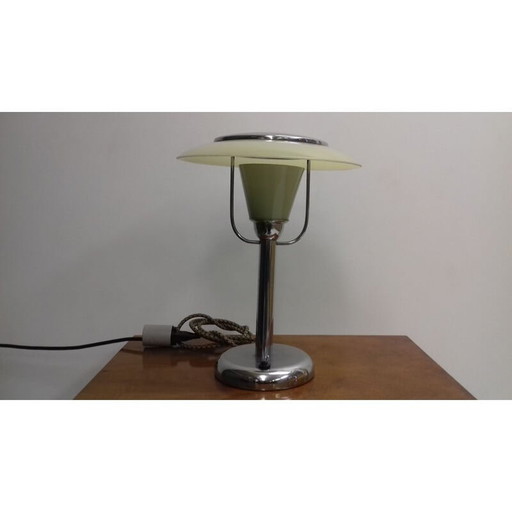 Lampe de table vintage en chrome et verre par Jindřich Halabala, Tchécoslovaquie 1935