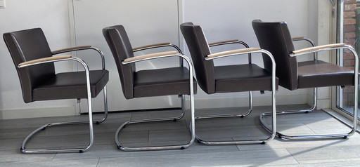 4 chaises de salle à manger Leolux Company en cuir Senso Brown