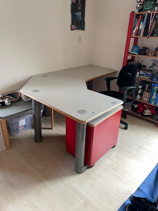 Bureau d'angle Gispen avec bloc-tiroirs