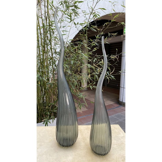 Image 1 of Paire de vases vintage Aria en gris fumée par Renzo Stellon de Salvatia, 2009