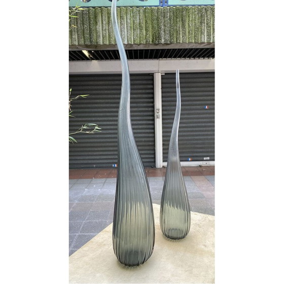 Image 1 of Paire de vases vintage Aria en gris fumée par Renzo Stellon de Salvatia, 2009