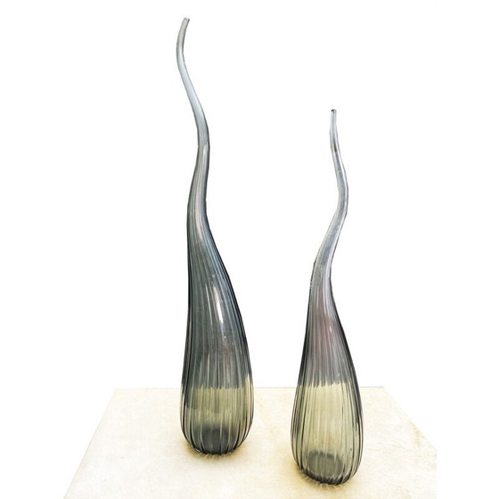 Image 1 of Paire de vases vintage Aria en gris fumée par Renzo Stellon de Salvatia, 2009