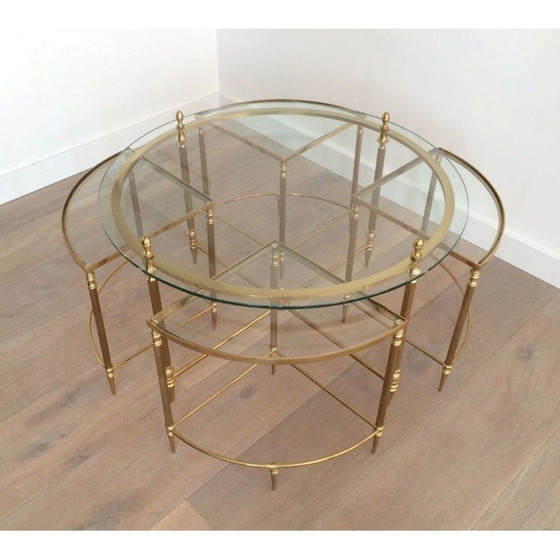 Image 1 of Table basse ronde en laiton avec 4 tables gigognes pour Maison Bagués, France1940