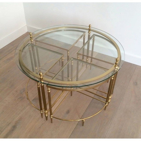 Image 1 of Table basse ronde en laiton avec 4 tables gigognes pour Maison Bagués, France1940