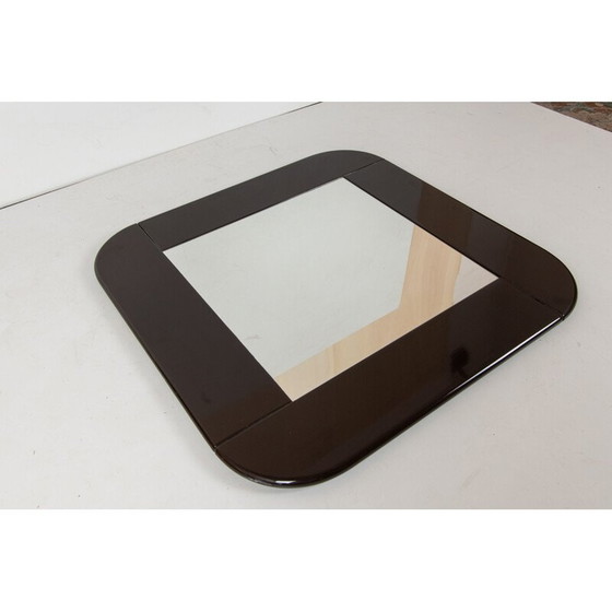 Image 1 of Miroir vintage carré noir avec cadre en bois, 1980