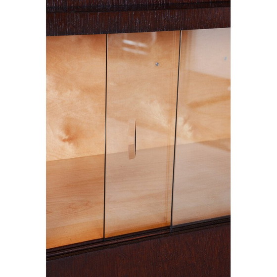 Image 1 of Bureau vintage en bois de chêne, verre et frêne avec tiroirs et étagères, Tchécoslovaquie 1930