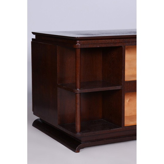 Image 1 of Bureau vintage en bois de chêne, verre et frêne avec tiroirs et étagères, Tchécoslovaquie 1930