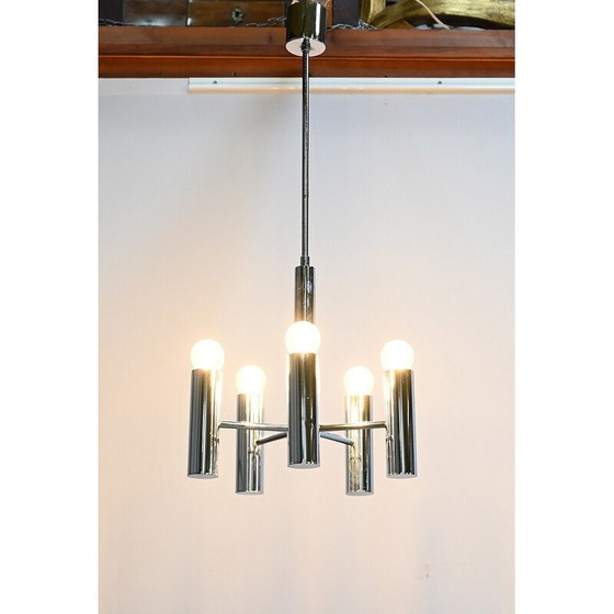 Image 1 of Lustre vintage en métal chromé avec 5 bras de lumière par Gaetano Sciolari, Italie 1960