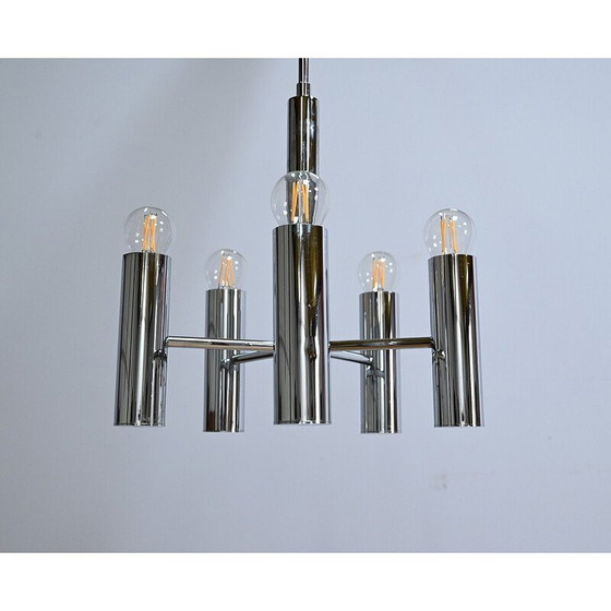 Image 1 of Lustre vintage en métal chromé avec 5 bras de lumière par Gaetano Sciolari, Italie 1960