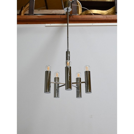 Image 1 of Lustre vintage en métal chromé avec 5 bras de lumière par Gaetano Sciolari, Italie 1960