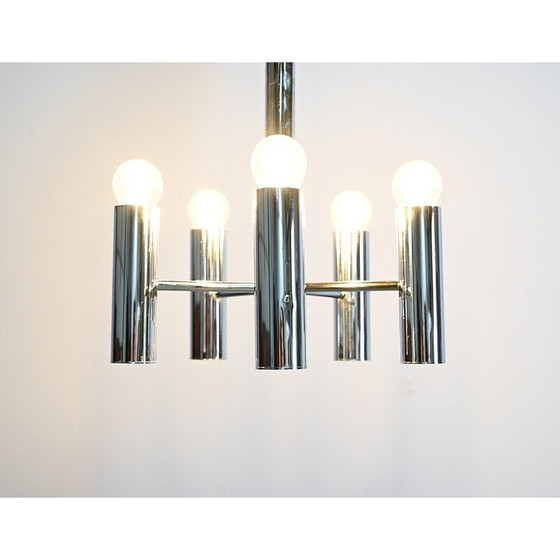 Image 1 of Lustre vintage en métal chromé avec 5 bras de lumière par Gaetano Sciolari, Italie 1960