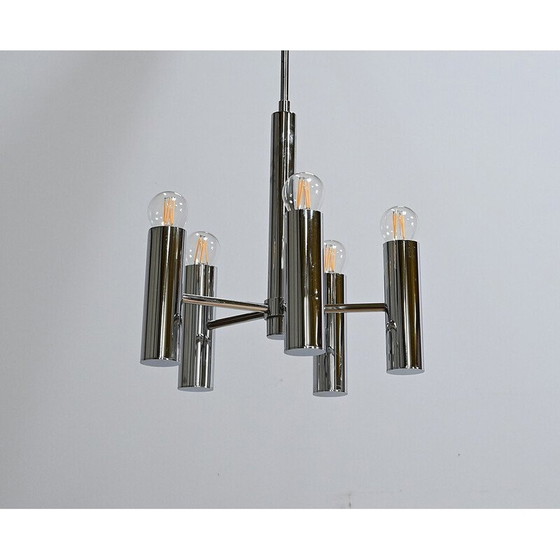 Image 1 of Lustre vintage en métal chromé avec 5 bras de lumière par Gaetano Sciolari, Italie 1960
