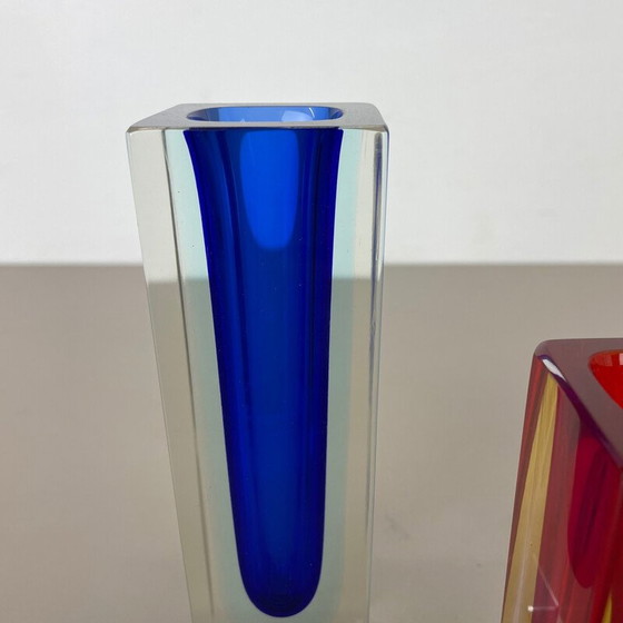 Image 1 of Ensemble de 3 vases Sommerso vintage en verre de Murano facetté par Flavio Poli, Italie, années 1970