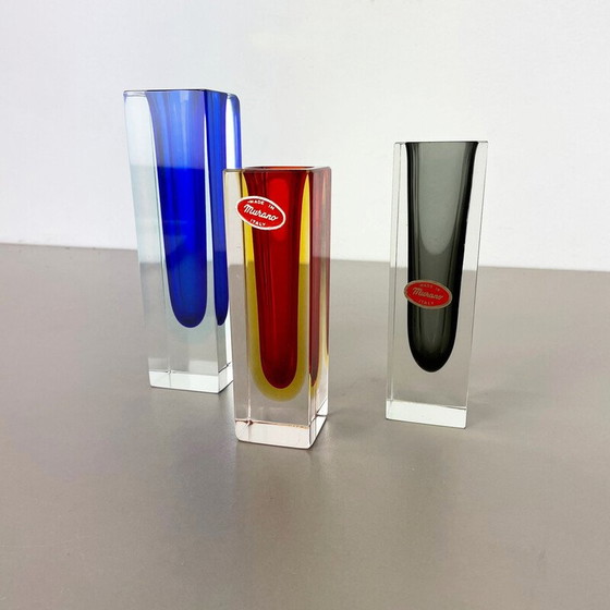 Image 1 of Ensemble de 3 vases Sommerso vintage en verre de Murano facetté par Flavio Poli, Italie, années 1970