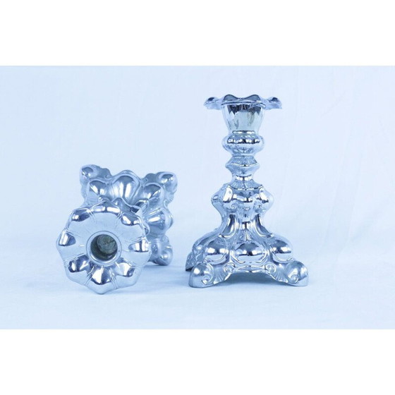 Image 1 of Paire de bougeoirs bleus vintage