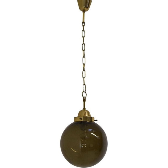 Image 1 of Lampe suspendue vintage en verre et laiton par Kamenicky Senov, Tchécoslovaquie 1960
