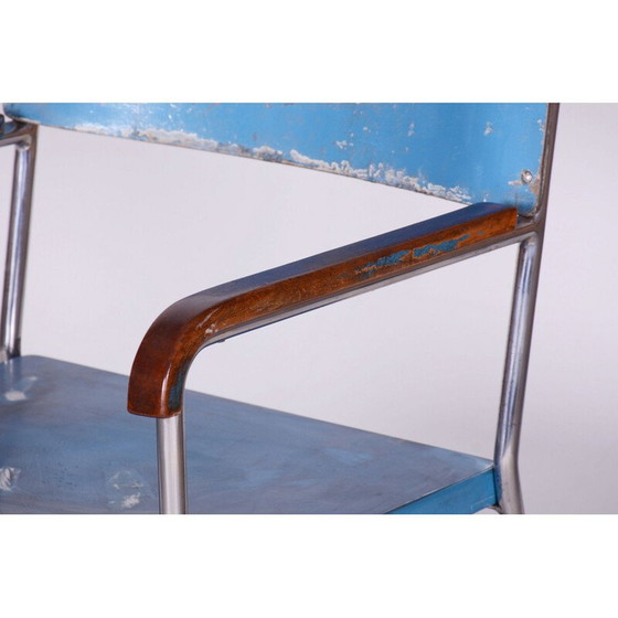 Image 1 of Fauteuil Bauhaus vintage en hêtre et acier chromé pour Mücke Melder, Tchécoslovaquie 1930