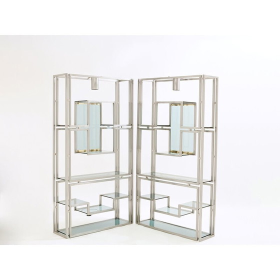 Image 1 of Paire d'étagères vintage en acier brossé et laiton par Kim Moltzer, 1970