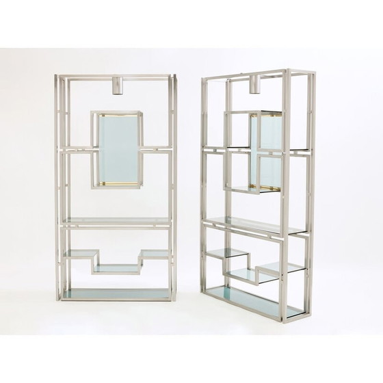 Image 1 of Paire d'étagères vintage en acier brossé et laiton par Kim Moltzer, 1970