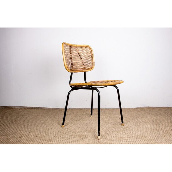 Image 1 of Chaise vintage en rotin et métal par Dirk van Sliedregt pour Gebroeders Jonkers, Pays-Bas 1950