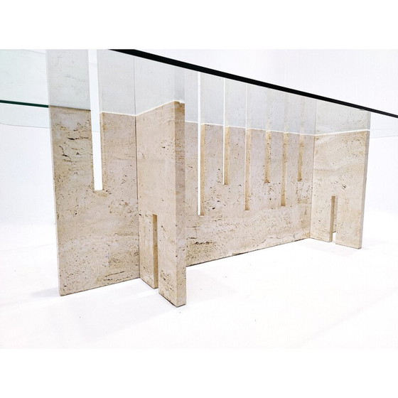 Image 1 of Table vintage en travertin et verre, Italie 1970