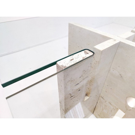 Image 1 of Table vintage en travertin et verre, Italie 1970