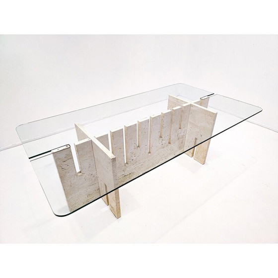 Image 1 of Table vintage en travertin et verre, Italie 1970