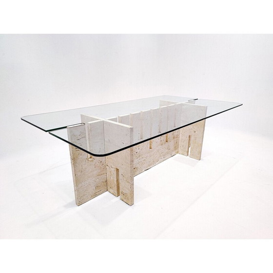 Image 1 of Table vintage en travertin et verre, Italie 1970