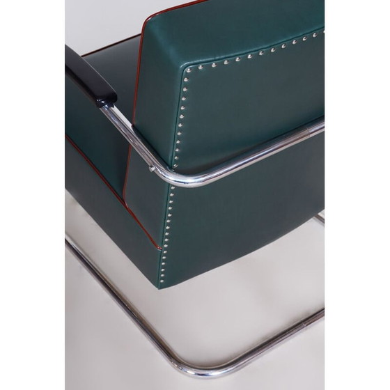 Image 1 of Paire de fauteuils Bauhaus vintage en cuir bleu par Mucke Melder, années 1930