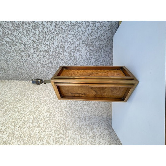 Pied de lampe vintage en loupe d'orme et laiton doré par Guy Lefèvre, 1970 (photo 6 of 7)