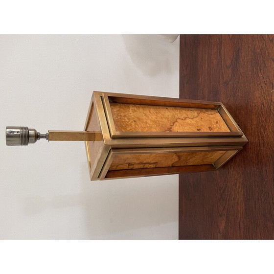 Pied de lampe vintage en loupe d'orme et laiton doré par Guy Lefèvre, 1970 (photo 3 of 7)