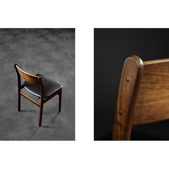 Image 1 of Ensemble de 4 chaises de salle à manger scandinaves vintage en teck et vinyle, années 1960