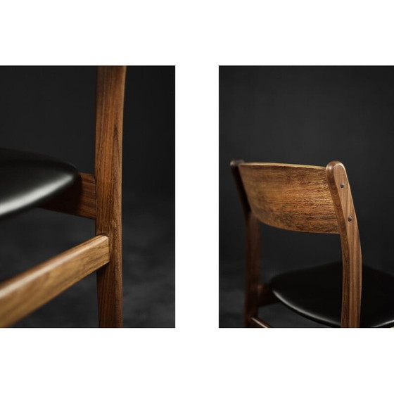 Image 1 of Ensemble de 4 chaises de salle à manger scandinaves vintage en teck et vinyle, années 1960