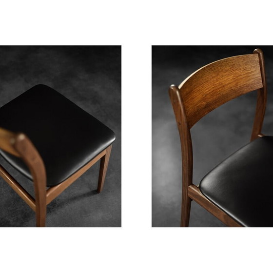 Image 1 of Ensemble de 4 chaises de salle à manger scandinaves vintage en teck et vinyle, années 1960