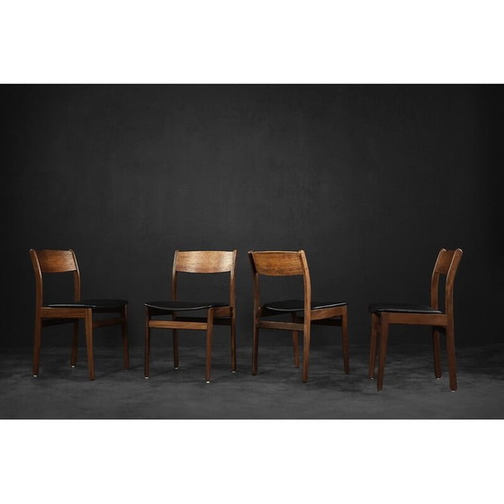 Image 1 of Ensemble de 4 chaises de salle à manger scandinaves vintage en teck et vinyle, années 1960