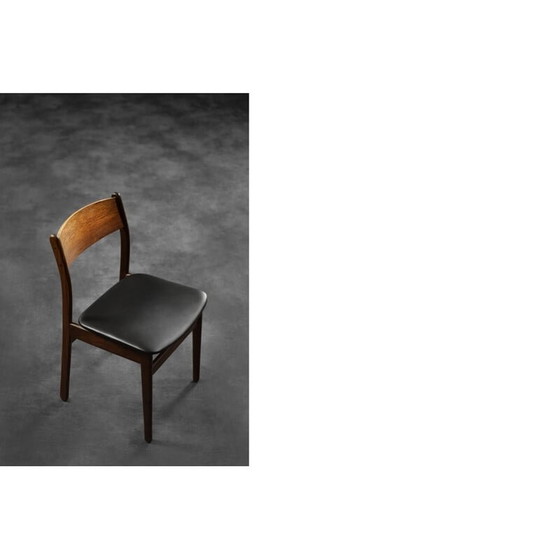 Image 1 of Ensemble de 4 chaises de salle à manger scandinaves vintage en teck et vinyle, années 1960