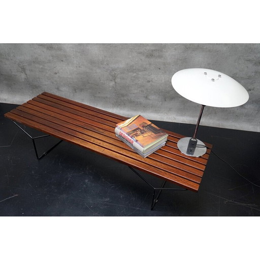 Banc vintage en bois à lattes par Harry Bertoia pour Knoll International, Allemagne 1960