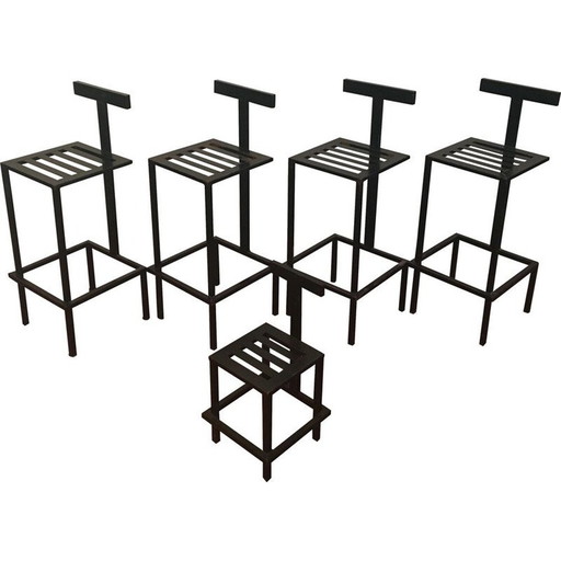 Lot de 5 tabourets de bar modernes vintage des années 1980
