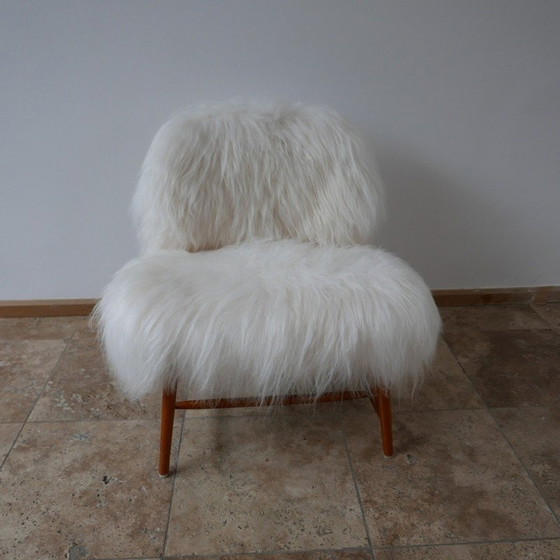 Image 1 of Chaise vintage en peau de mouton "TeVe" par Alf Svensson pour Studio Ljungs Industrier AB Malmö, Suède 1950
