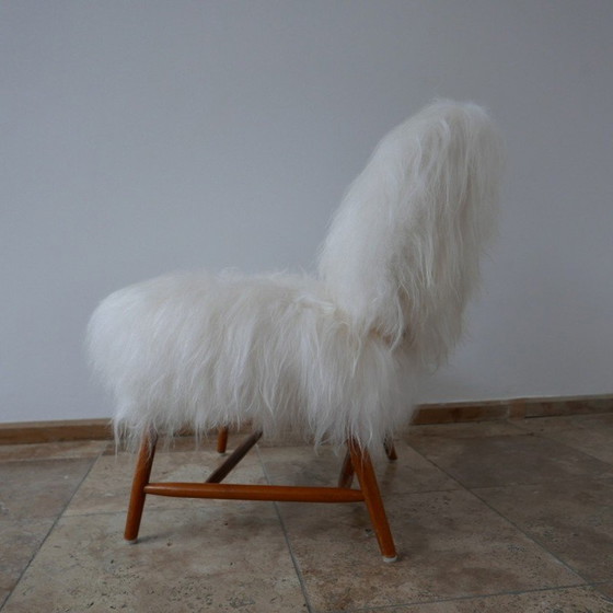 Image 1 of Chaise vintage en peau de mouton "TeVe" par Alf Svensson pour Studio Ljungs Industrier AB Malmö, Suède 1950