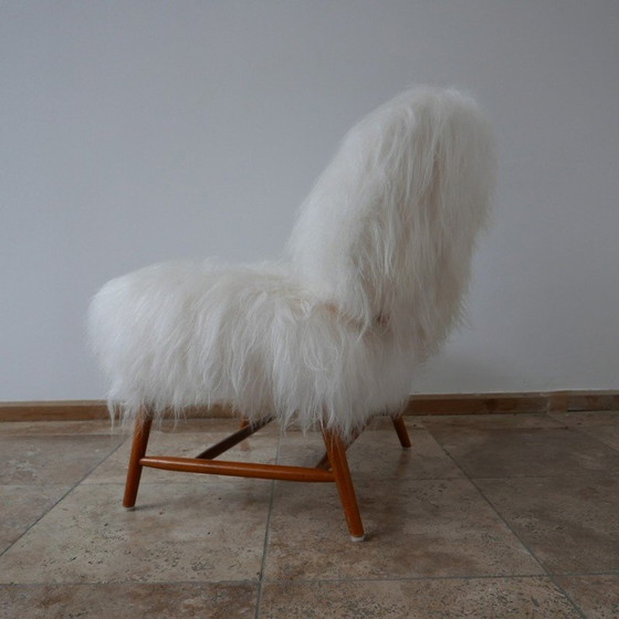 Image 1 of Chaise vintage en peau de mouton "TeVe" par Alf Svensson pour Studio Ljungs Industrier AB Malmö, Suède 1950