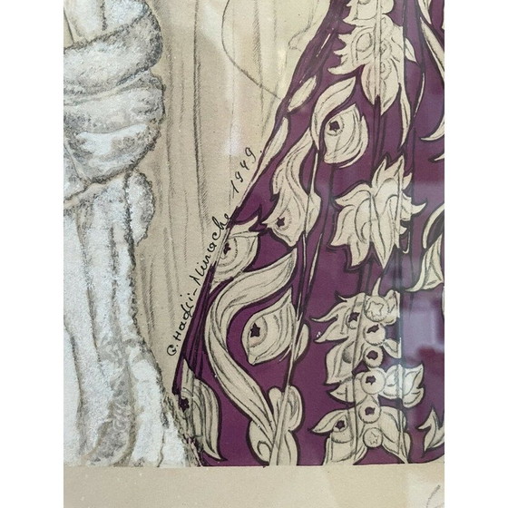 Image 1 of Peinture vintage d'une femme nue drapée par Genia Hadji Minache, 1949