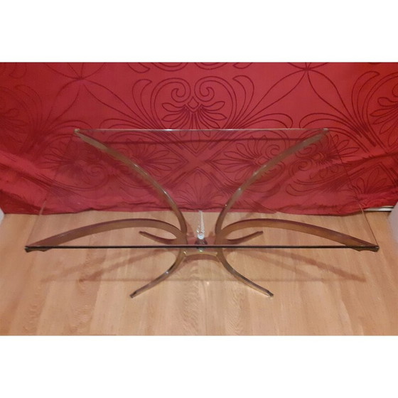 Image 1 of Table basse vintage en métal doré et verre