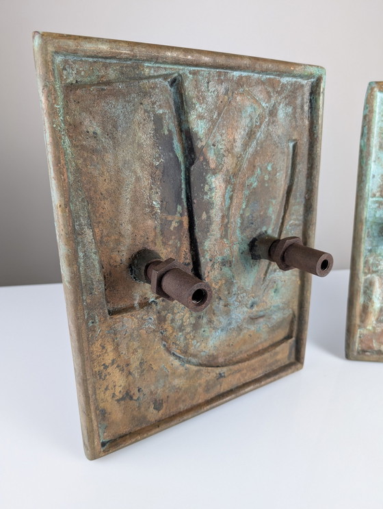 Image 1 of Grande Poignée de Porte Sculpturale Double Mid Century En Bronze