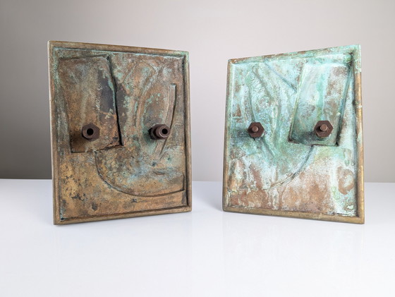 Image 1 of Grande Poignée de Porte Sculpturale Double Mid Century En Bronze