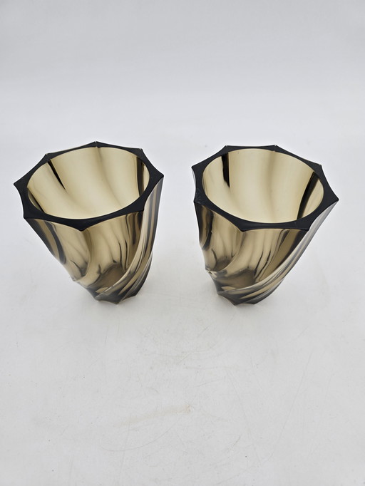 Paire De Vases En Verre Fumé 50'S