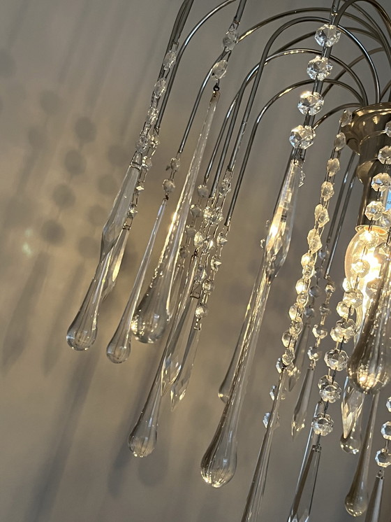 Image 1 of Xl Chrome Teardrop Chandelier Suspension Lampes Chrome Transparent Pearls !