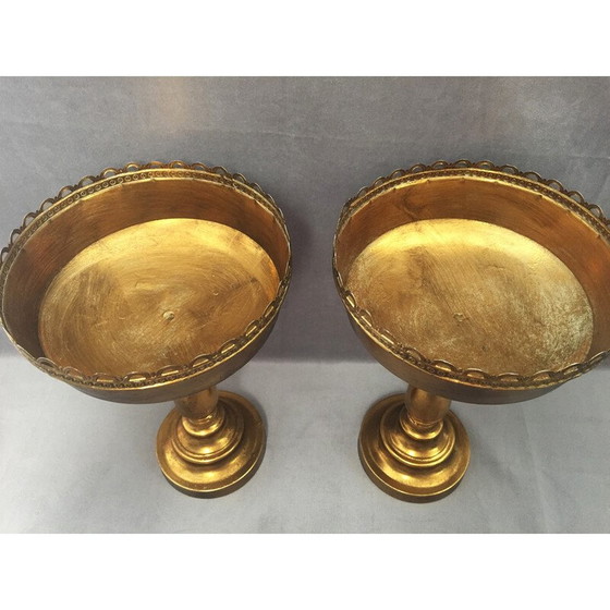 Image 1 of Paire de bols vintage en métal doré